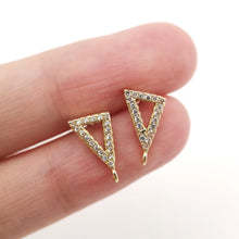 Load image into Gallery viewer, 18K Gold Post, Triangle Earrings, CZ Pave, 12.6*7.5mm, Stud Earring Nickel Free, Hypoallergenic Earring Findings D0274