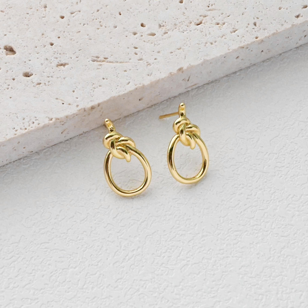 Poste para pendientes con nudo dorado, pasador para pendientes de plata S925, pendientes sin níquel, aro para pendientes de 18 quilates, accesorios para pendientes con nudo D0387