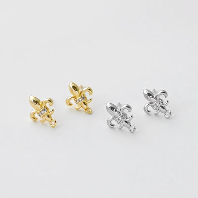 Cubic Zirconia Chili Post Earrings, Gold Plated Earring Post with Loop, Hypoallergenic, Handmade Earring Finding,DIY Earring Supplies D0425