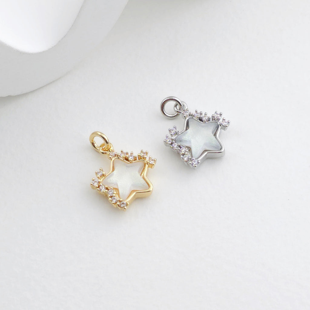 Crystal Tiny Star Charms, Cubic Zirconia Pave, 18K Gold/Silver Plated Star Pendant, Jewelry Findings S1294