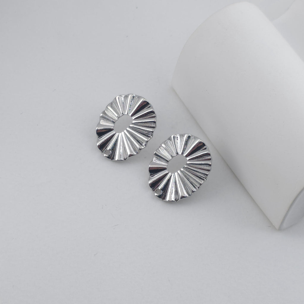 Pleated Texture Oval Studs With hole, Nickel Free, Diamond Cut Oval Ear Stud, Hypoallergenic Earring Findings ZX318