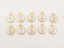 Load image into Gallery viewer, Number Charms, 0~9, Birthday Number Charm, You Choose, Coin Cubic Pave, 18K Gold Plated, Necklace Making Pendants, Jewelry Findings S20245