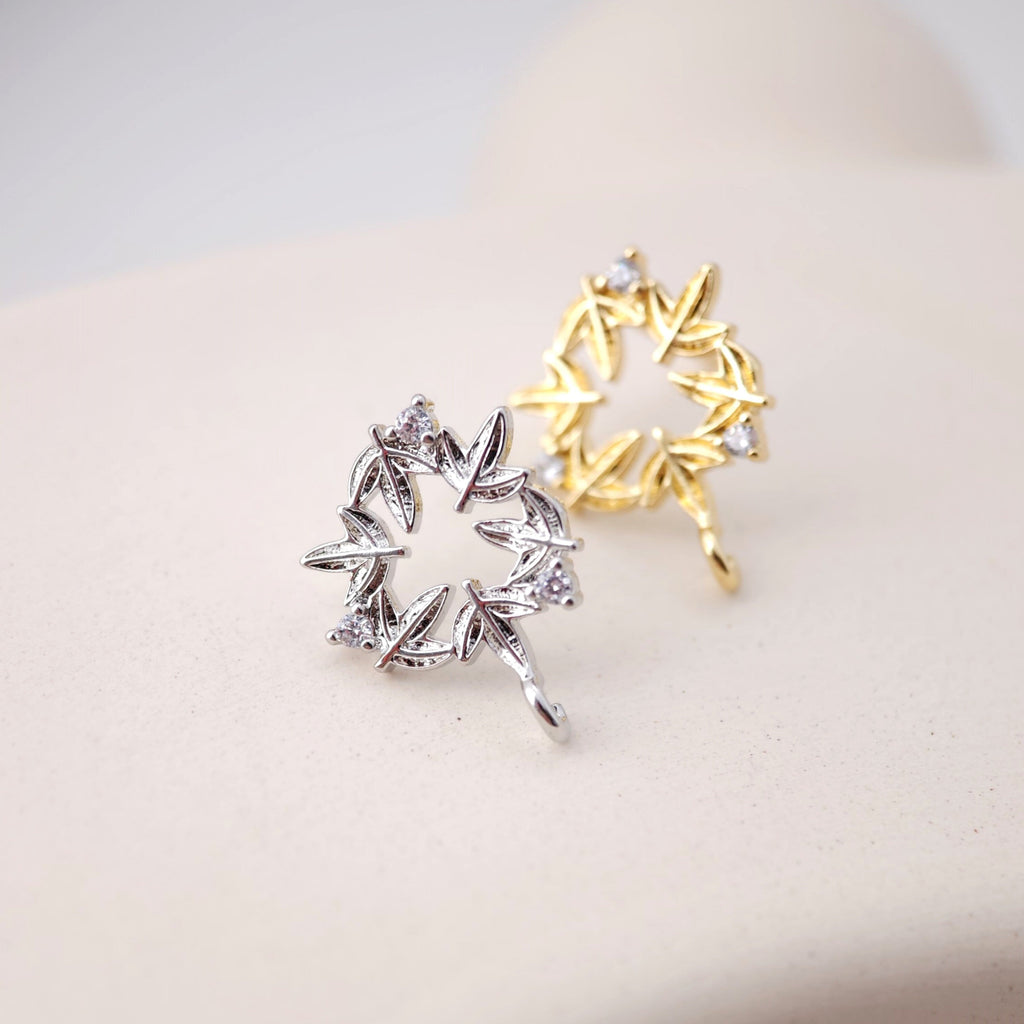 Poste para pendientes de hoja, pendiente de botón de latón chapado en oro auténtico de 18 quilates con aro, pasador de plata S925, sin níquel, fornitura para pendientes S1196