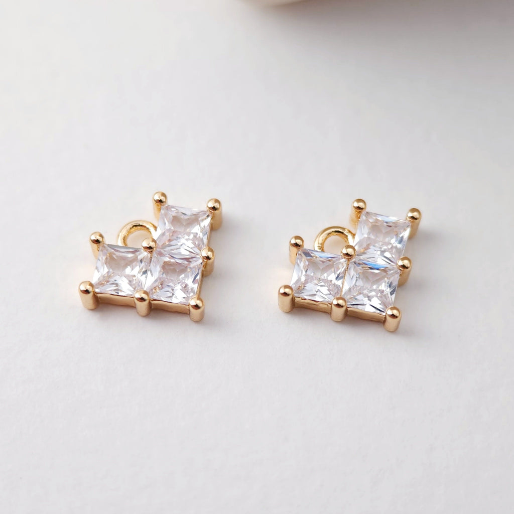CZ Pave Heart Charm, Cubic Rhombic Pendant, Earring Pendant, Real Gold Plated Brass Earring Charms, Jewelry Findings D0079
