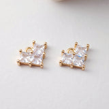 CZ Pave Heart Charm, Cubic Rhombic Pendant, Earring Pendant, Real Gold Plated Brass Earring Charms, Jewelry Findings D0079