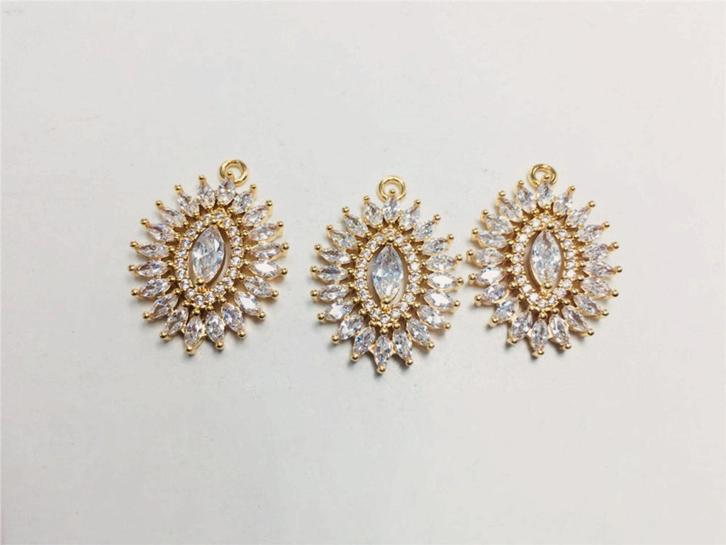 CZ Pave Oval Charm, Cubic Zircon Crystal Pendant, Bracelet Necklace Pendant, 14K Real Gold Plated, Jewelry Findings STG020-F064