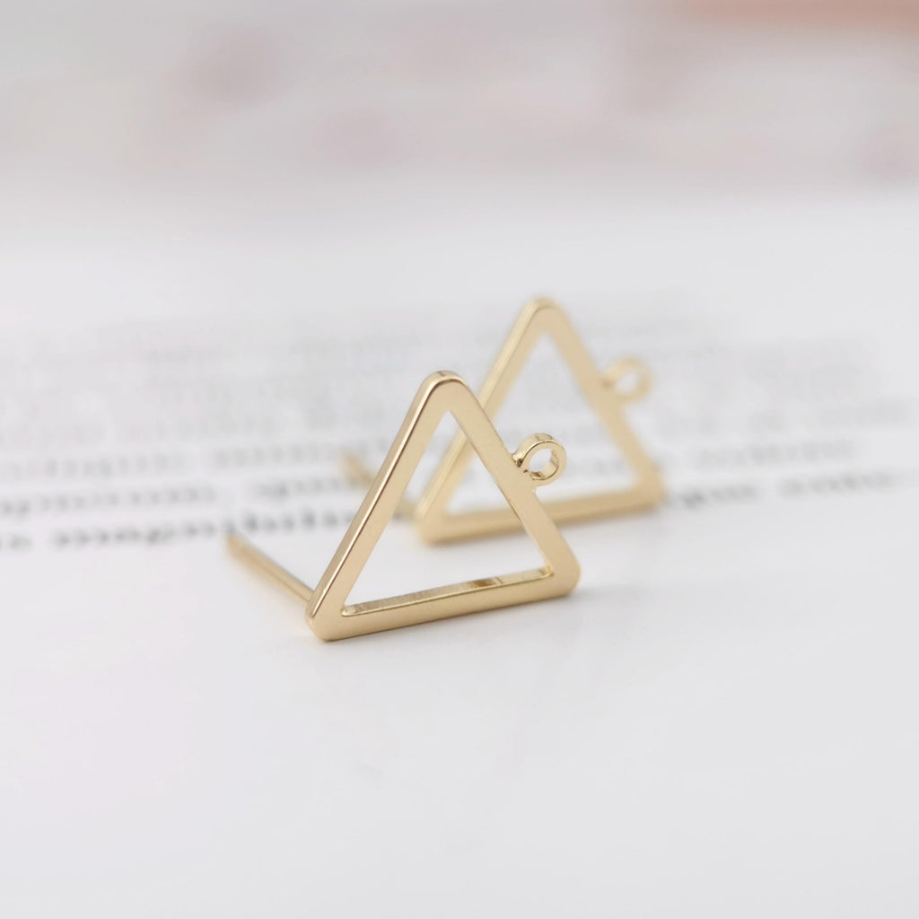 4pcs 14K Gold Triangle Post With Loop, Openwork Triangle Stud Earring Nickel Free, 12x10mm, Hypoallergenic Earring Findings Z075
