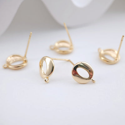 Oval Earring Post Earrings, Gold Earring Post with Loop, Hypoallergenic, Earring Findings, Handmade Earring Supplies ZX222