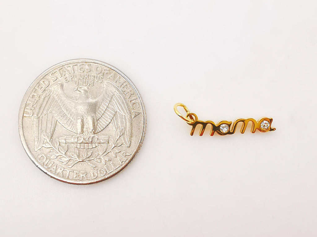 2 dijes delicados de mamá de 17 x 3 mm, dijes de oro de 18 quilates con pavé cúbico para collares, pulseras y pendientes, accesorios para hacer joyas para el Día de la Madre S019