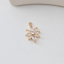 Load image into Gallery viewer, Flower Charm, Cubic Zircon Crystal Flower Pendant, CZ Earring Charms,  Real Gold Plated Brass Earring Charms, Jewelry Findings D0297