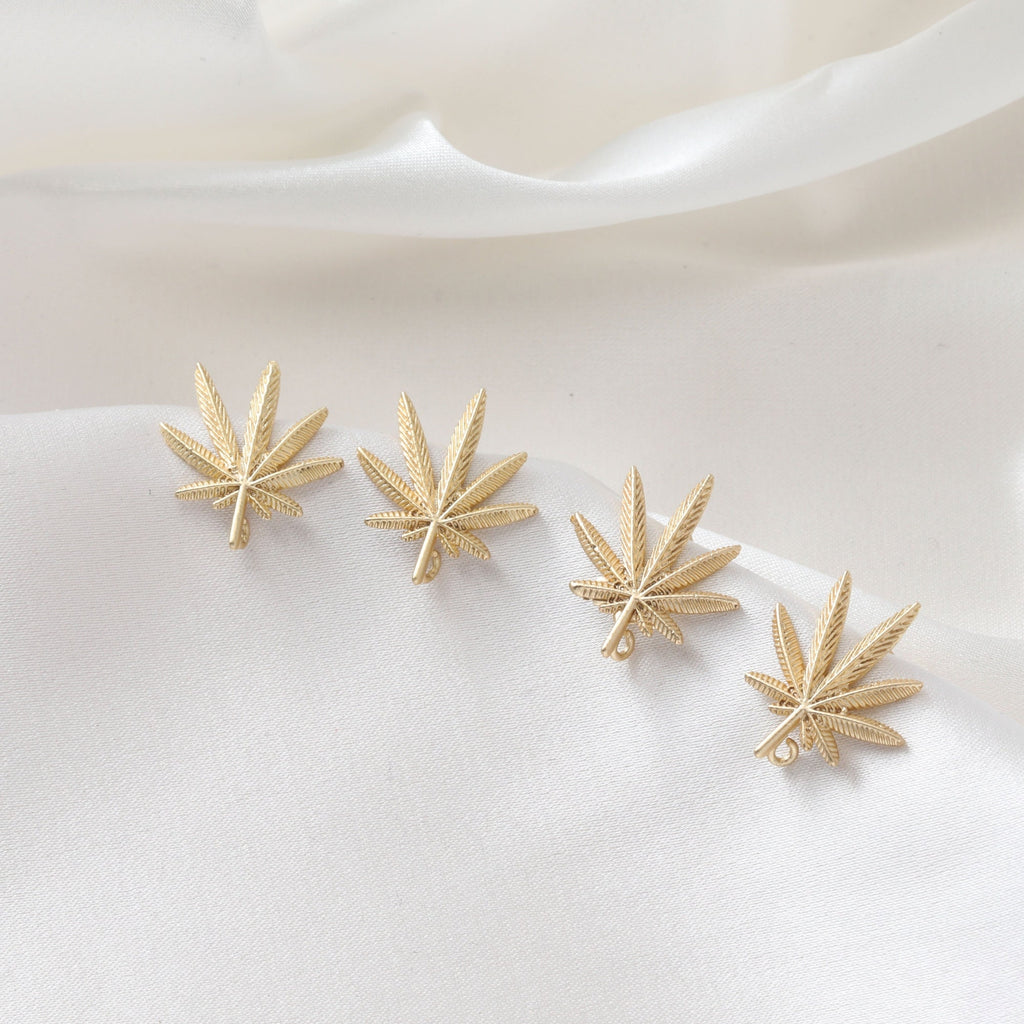 Gold/Silver Maple leaves Earring Post With Loop, S925 Silver Ear Pin Nickel Free Earrings, Hypoallergenic Earring Findings JJ020