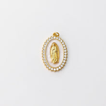 Load image into Gallery viewer, Cubic Saint Maria Charm, Religious Pendant, 18K Gold Plated Micro CZ Pave Our Lady Pendant, Vintage Necklace Making Charm S20827