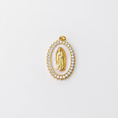 Cubic Saint Maria Charm, Religious Pendant, 18K Gold Plated Micro CZ Pave Our Lady Pendant, Vintage Necklace Making Charm S20827