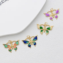 Load image into Gallery viewer, Enamel Butterfly Dangle Pendants, 18K Gold Plated Enamel Butterfly Pendant, Earring Making Charm, Jewelry Findings S1361