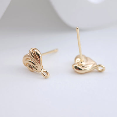 Heart Shape Post Earrings, Gold Plated Earring Post with Loop, Hypoallergenic, Handmade Earring Finding, DIY Earring Supplies ZX226