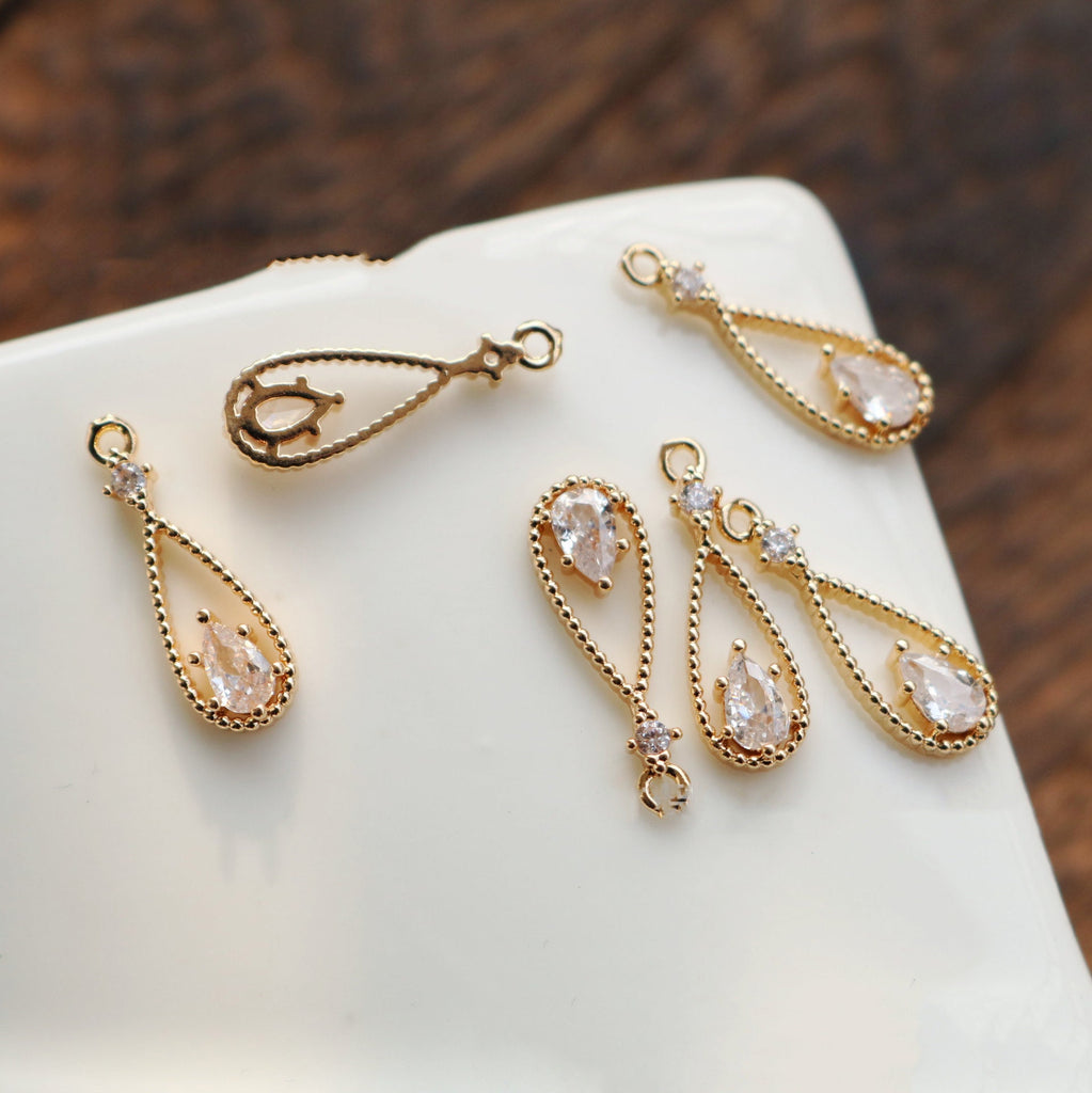 10 قطع - دلايات كريستال صغيرة على شكل دمعة، مطلية بالذهب عيار 14 قيراطًا، مقاس 6*16 مم، قطع مجوهرات HL048-F149