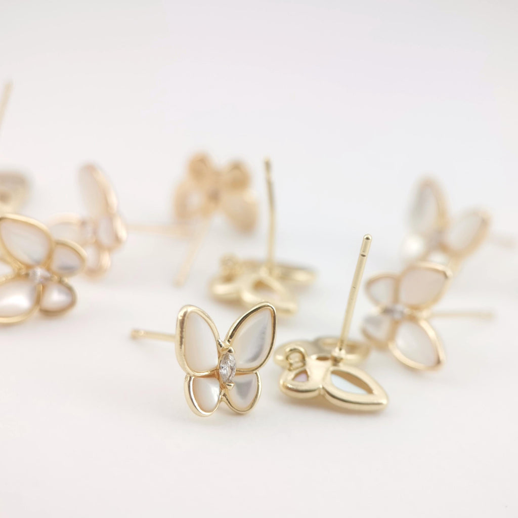 Pendiente de mariposa de nácar con aros, sin níquel, en plata S925, 10 mm, chapado en oro de 18 quilates, accesorio para pendientes ZX058