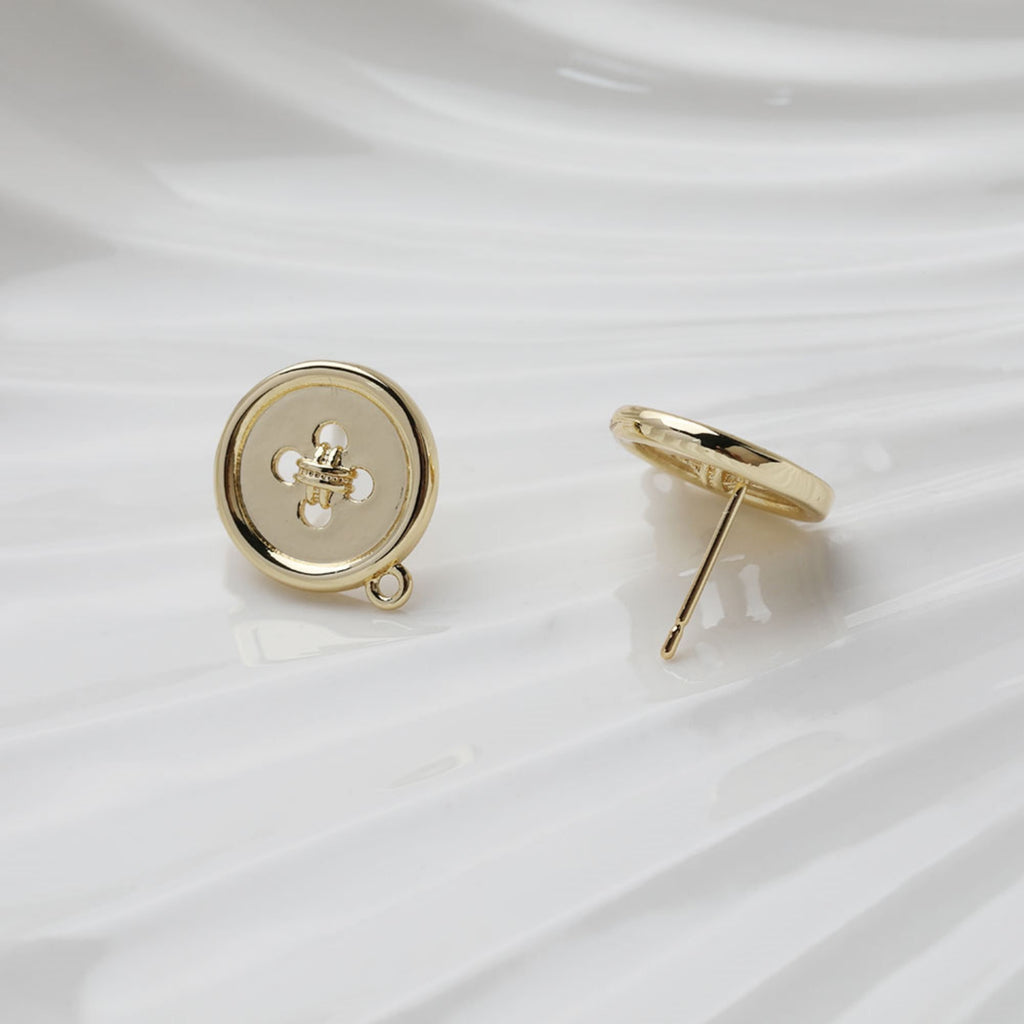 Round Button Post Earring With Loop, S925 Silver Ear Pin Nickel Free, Gold/Silver Ear Stud, Hypoallergenic Earring Findings GT025