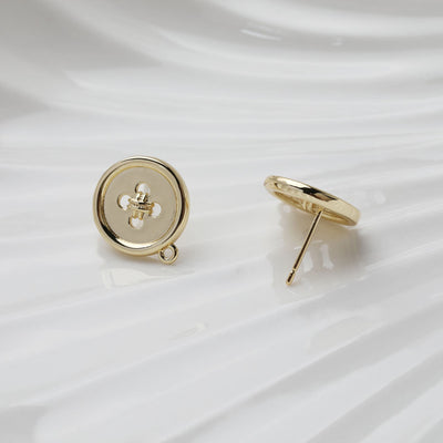 Round Button Post Earring With Loop, S925 Silver Ear Pin Nickel Free, Gold/Silver Ear Stud, Hypoallergenic Earring Findings GT025