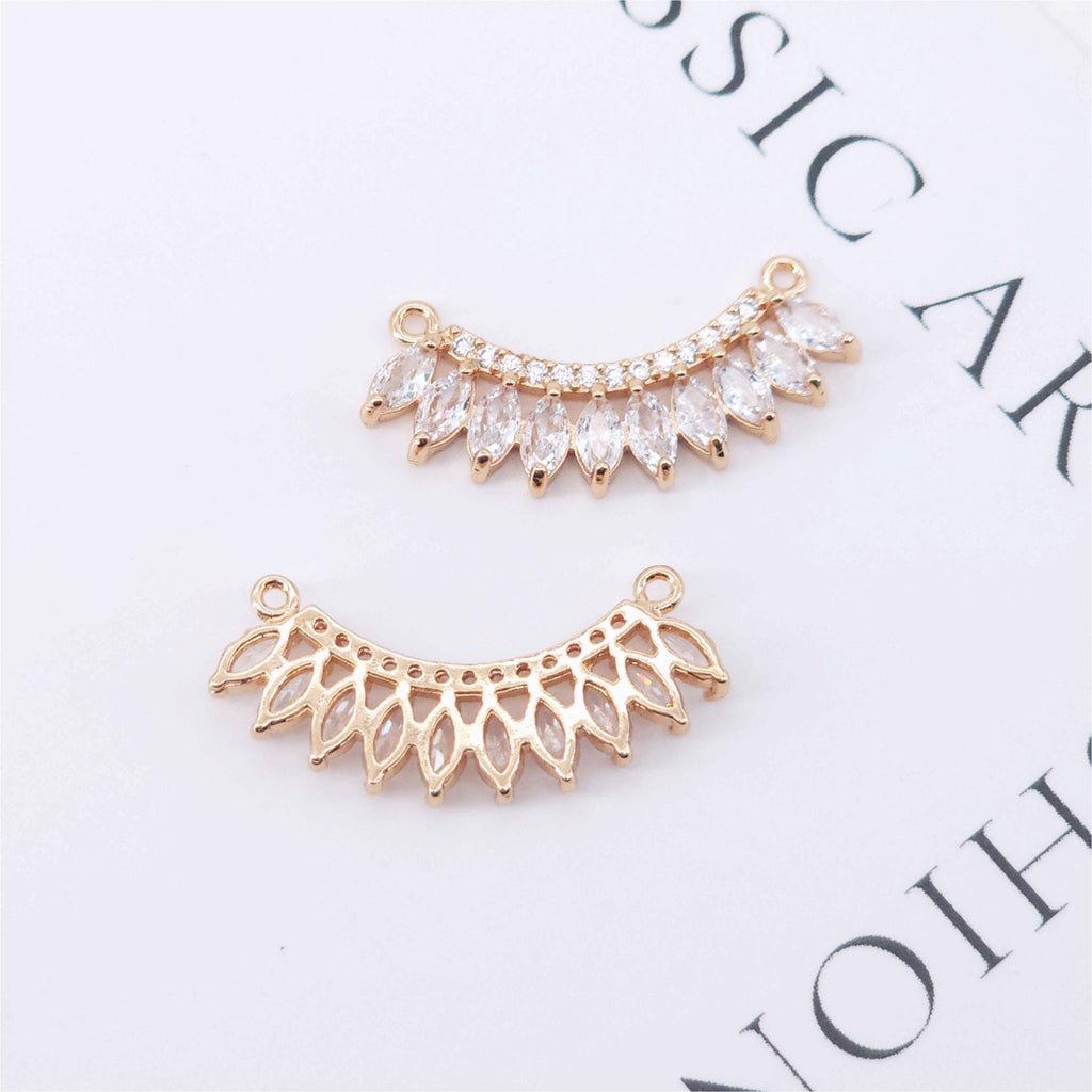 CZ Pave Crown-shaped Charm, Cubic Zircon Crystal Pendant, Bracelet Necklace Pendant, 14K Real Gold Plated, Jewelry Findings STG014-F228