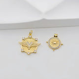 Round Badge Pendant, Wing Charm, Sun Pendant, 18K Gold Plated, Necklace Making Charm, Jewelry Findings S20740