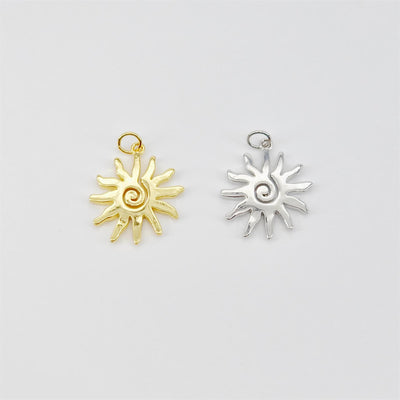 Gold Sun Charm, Sun With Rays Pendant, 18K Gold Plated, 18.5x22mm, Necklace Making Charm, Jewelry Findings S20673