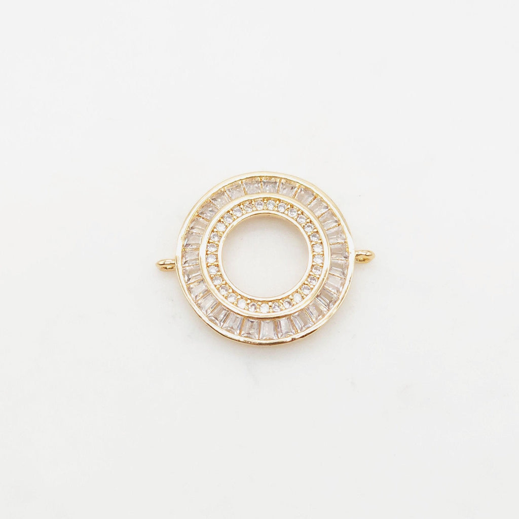 Round Pave CZ Connector, 18K Gold Plated Bracelet Making Connectors, Cubic Zirconia Pave Charms, 21.5x26mm Jewelry Findings S20359