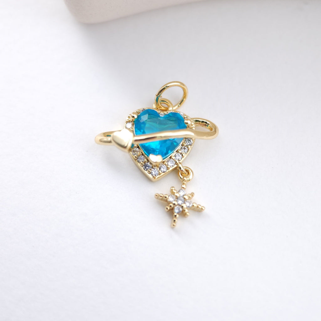 Heart Planet Charms, Cubic Pave Planet Pendant, 18K Gold Plated, Necklace Making Charms, Jewelry Findings S1164