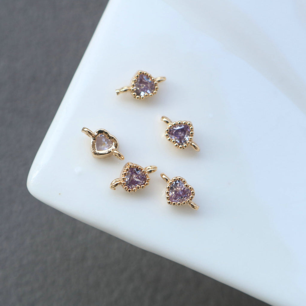 10pcs Tiny Heart Connector, 14k Gold CZ Pave Pendant, Bracelet Necklace Pendant, Real Gold Plated, Jewelry Findings HL103-F104