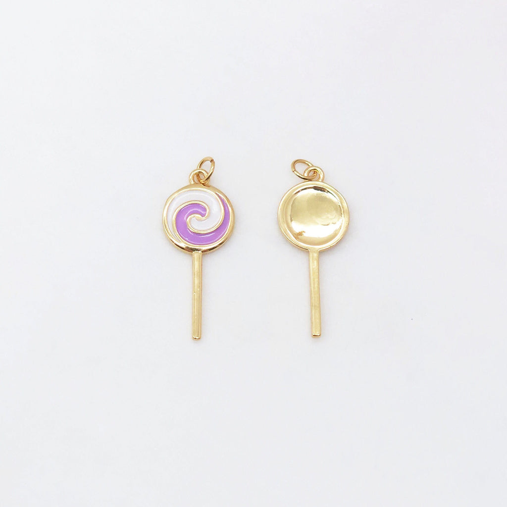 Enamel Lollipop, Colorful lollipop Pendant, 18K Gold Plated CZ Pave, Necklace Making Charms, Jewelry Findings S20449