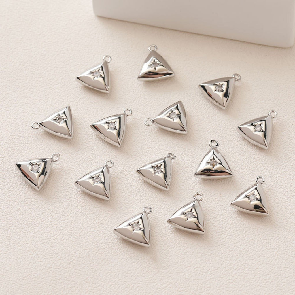 Dijes de estrella, luna, concha, triángulos, colgante de pavé cúbico de cristal, chapado en oro de 14 quilates, fabricación de collares, accesorios de joyería GZ407