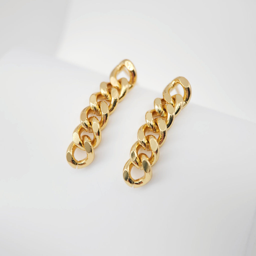 Gold Link Chain Earring Post, Chain Stud Earring Nickel Free, 18K Gold, Hypoallergenic Earring Findings S1104