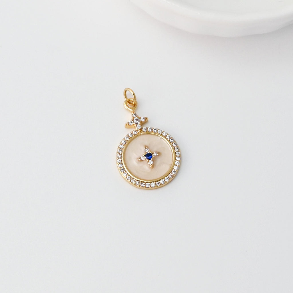 Smile Face Charm, Enamel Round Star Charm, Rainbow CZ Pave, 18K Gold Plated, CZ Pave Pendant, Necklace Jewelry Finding
