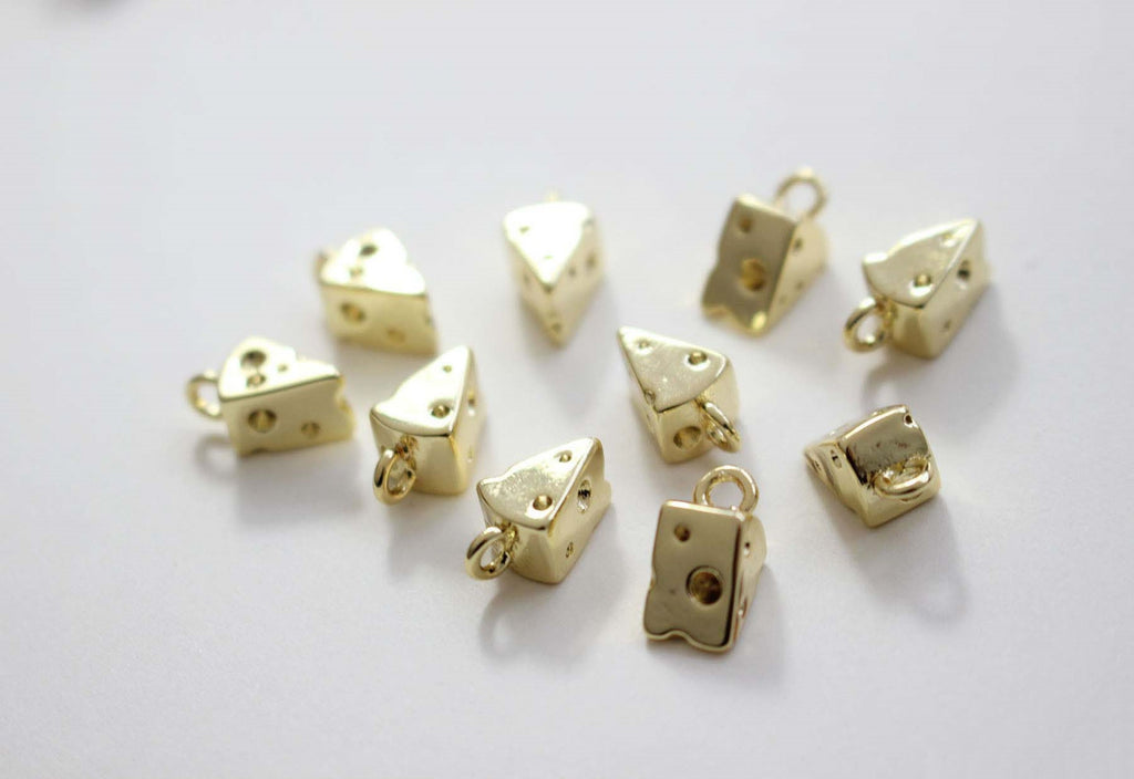 Little Cheese Charm With Loop, Danity Chese Charm, Gold/Silver, Hypoallergenic Jewelry Findings GZ309