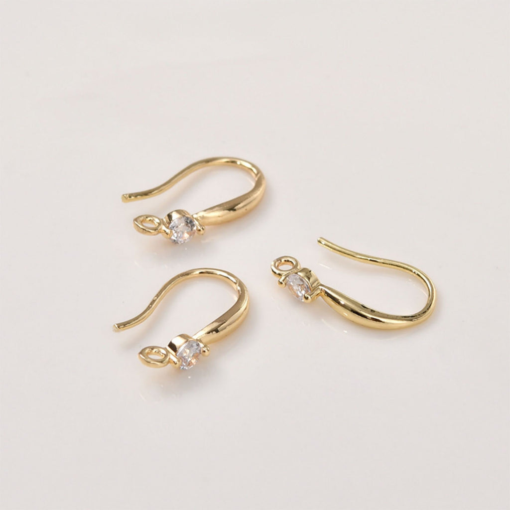 14K Gold Plated Earring Hooks, Clear Cubic Pave, Nickel Free, Fish Hooks Earrings for Jewelry Making LL159-ZX7006