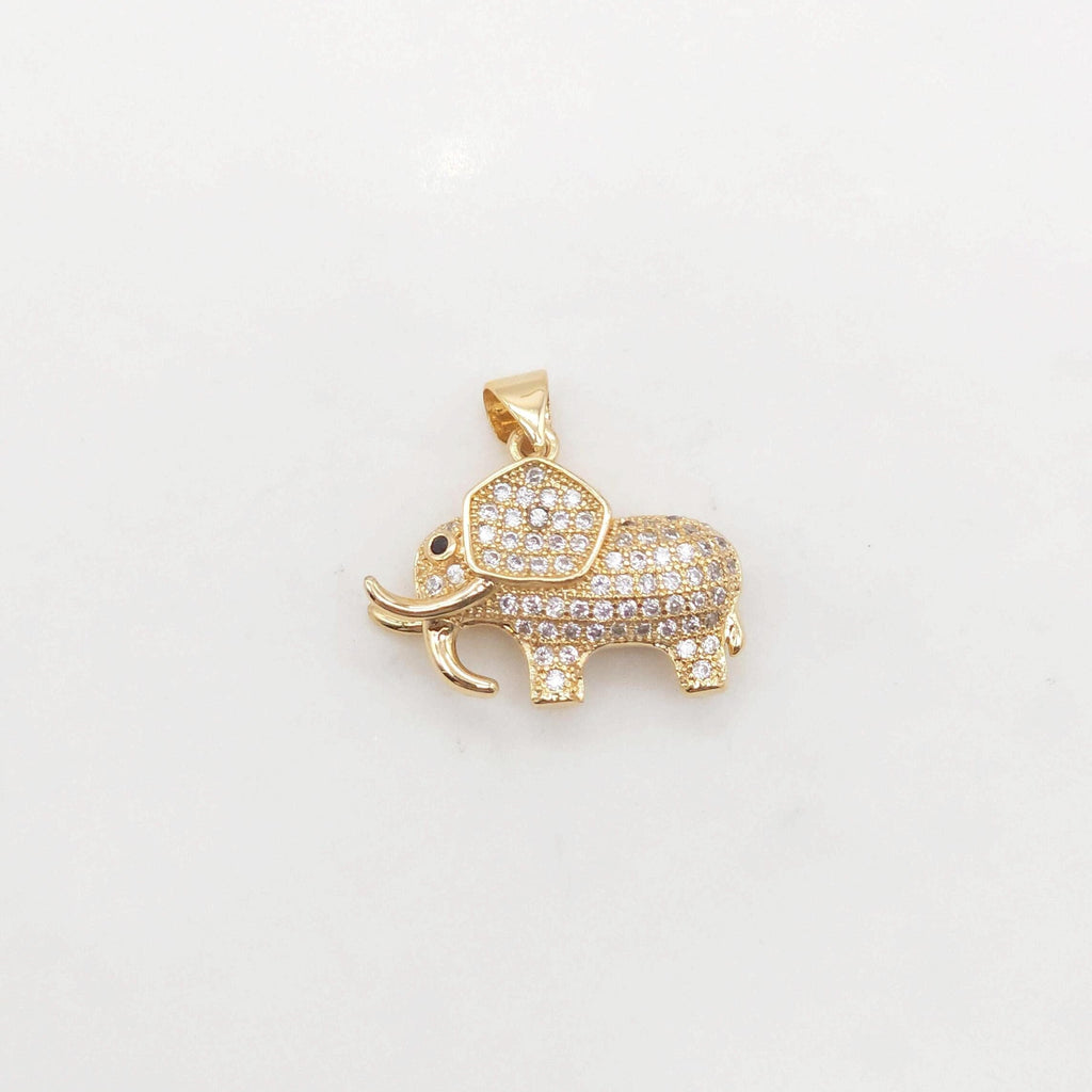 3D Elephant Pave CZ Pendant, 18K Gold Plated Brass Animal Charm, Bracelet Necklace Making Charm, Jewelry Findings S20372