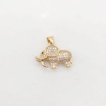 Load image into Gallery viewer, 3D Elephant Pave CZ Pendant, 18K Gold Plated Brass Animal Charm, Bracelet Necklace Making Charm, Jewelry Findings S20372
