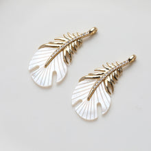 Load image into Gallery viewer, Feather Shell Pendant, Real Gold/Silver Plated, CZ Pave, Jewelry Making Findings GZ533