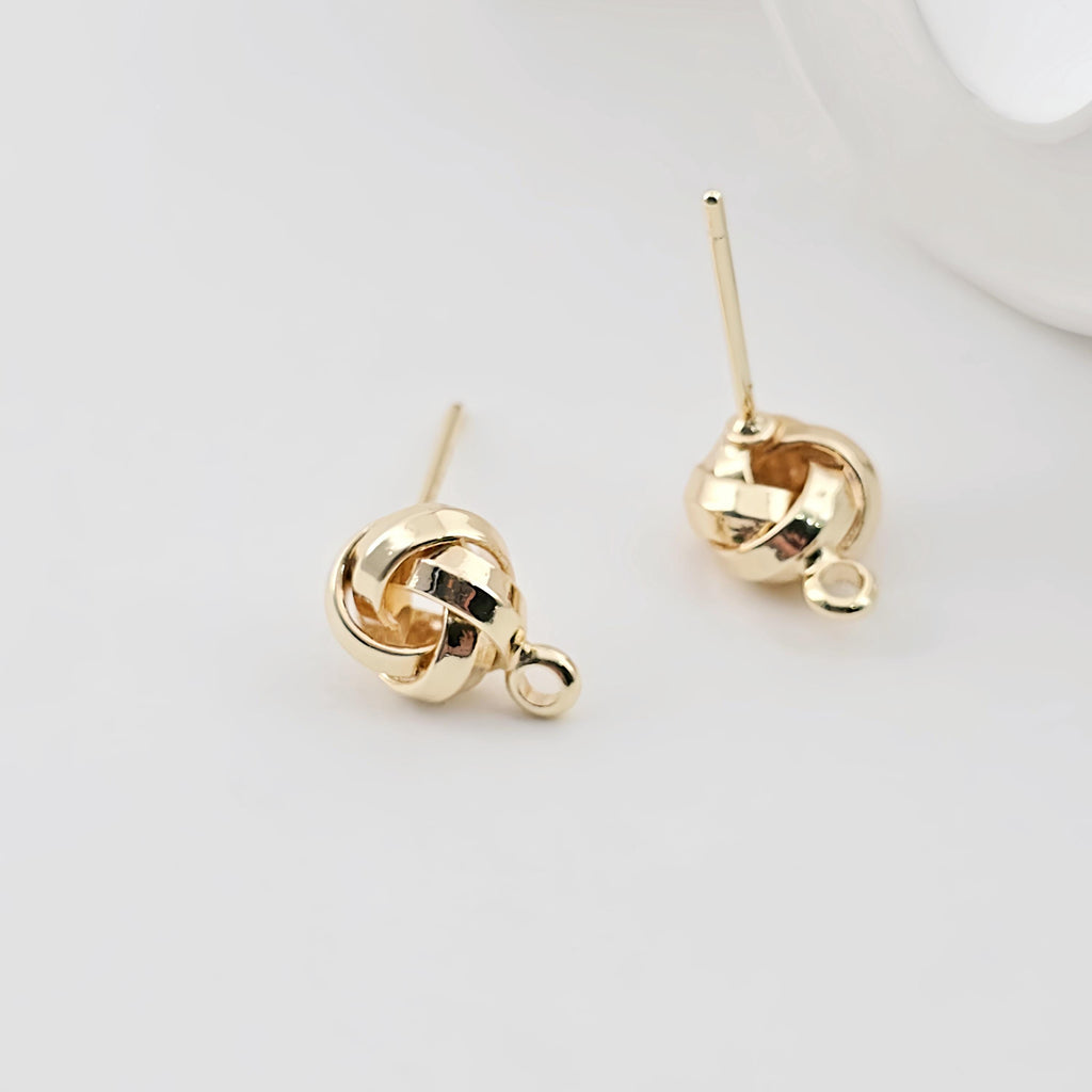 Round Wire Dough Earring Post with Loop, 18k Gold Chain Round Stud Earring Nickel Free, Hypoallergenic Earring Findings ZX271