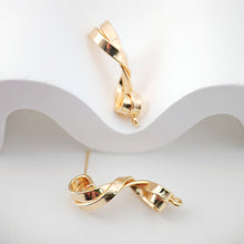 Load image into Gallery viewer, 18K Gold Twist Earrings Post With Loop, Nickel Free Earrings, Ear Stud Loop, Hypoallergenic Earring Findings ZX208