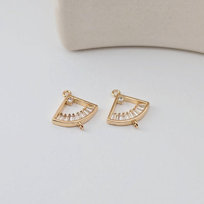 CZ Pave Fan Shape Charm, Cubic Zircon Crystal Fan Connector, Earring Charms, Real Gold Plated Earring Charms, Jewelry Findings D0288