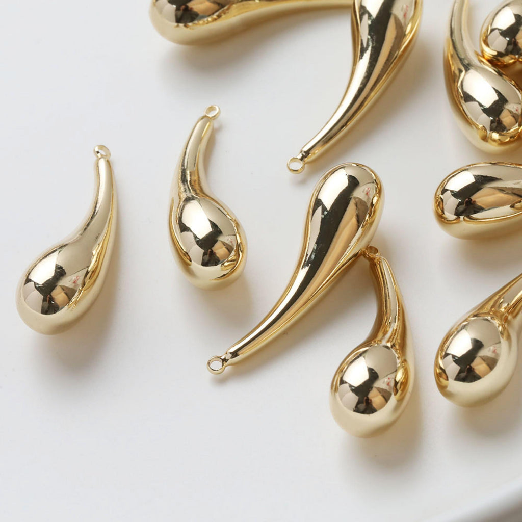Polished Large Hollow Teardrop Pendant/Connector, 14K Gold/Silver Plated Charm, Necklace Pendant GZ747