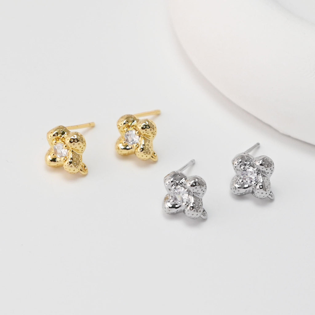 Pendientes de flor martillada con aro, chapados en oro de 18 quilates, sin níquel, pasador de plata S925, pavé de circonitas cúbicas, hipoalergénicos, D0410