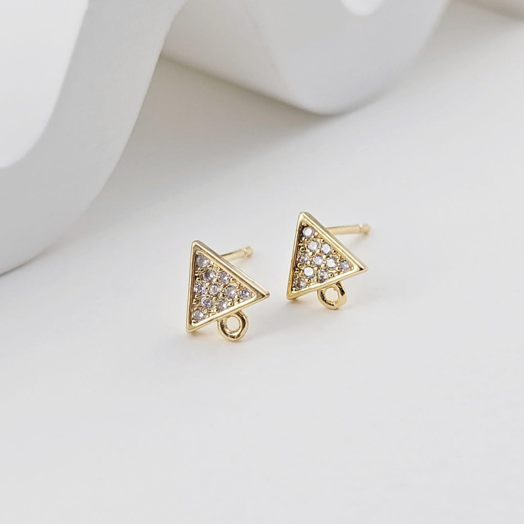 18K Gold Post, Triangle Earrings, CZ Pave, 8.7*7.4mm, Stud Earring Nickel Free, Hypoallergenic Earring Findings D0280
