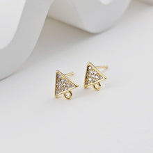Load image into Gallery viewer, 18K Gold Post, Triangle Earrings, CZ Pave, 8.7*7.4mm, Stud Earring Nickel Free, Hypoallergenic Earring Findings D0280