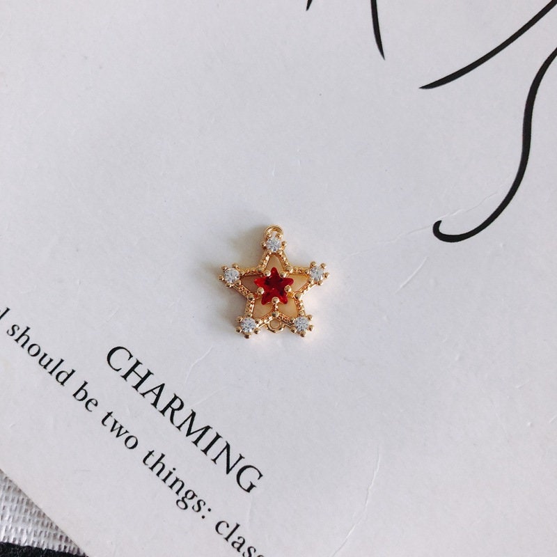 10 dijes de estrella diminutos, colgante de estrella cúbica de cristal, conector de estrella, chapado en oro de 18 quilates, dijes para collar, accesorios de joyería MY067-F051