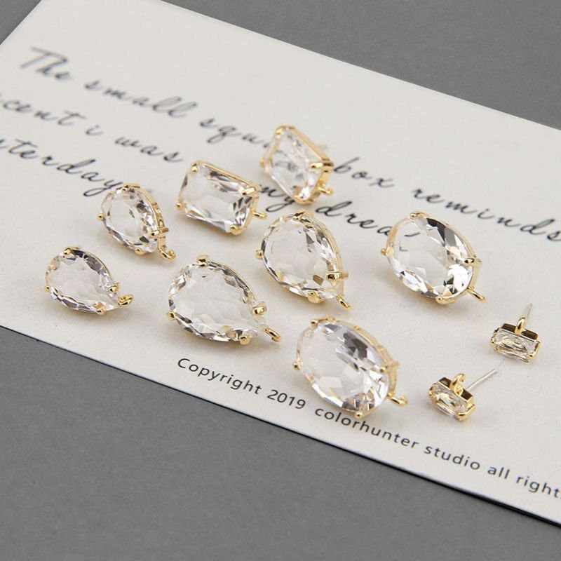 10pcs Oval Rectangular Cubic Pave Post With Loop, Nickel Free Earrings, Crystal Gemstone Stud, Hypoallergenic Earring Findings BY056-F237