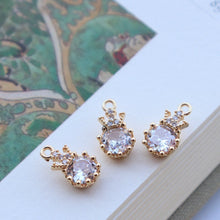 Load image into Gallery viewer, 10pcs CZ Pave Crown-shaped Charm, Cubic Zircon Crystal Pendant, Bracelet Necklace Pendant, 14K Real Gold Plated, Jewelry Findings JY066-F155