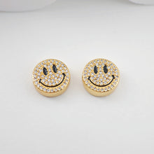 Load image into Gallery viewer, Emoji Beads, Spacer Beads,CZ Pave Emoji Beads, Happy Face, 18K Gold Plated Bracelet Necklace Making Jewelry Finding S1112