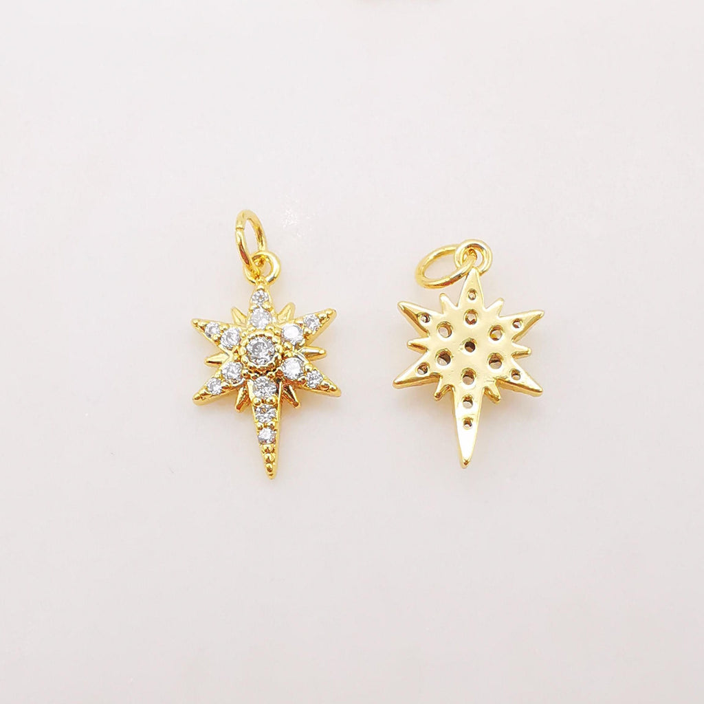 North Star Charms,  Crystal Cubic Pave Star Pendant, 18K Gold Plated, Necklace Making Star Charms, Jewelry Findings S319
